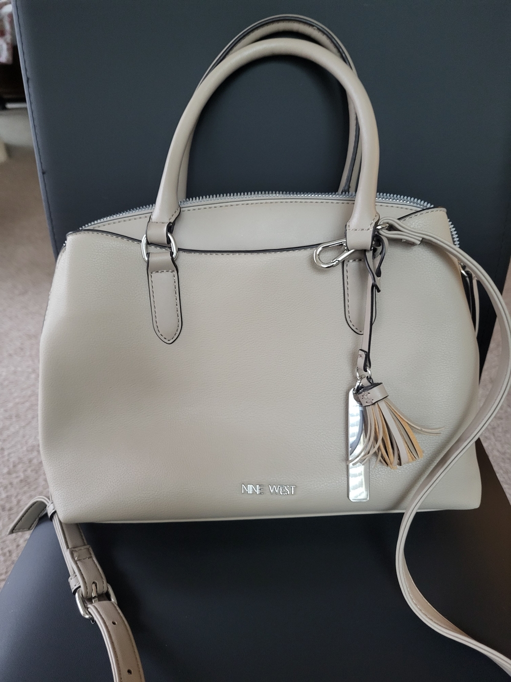 Nine West Cream Satchel with Tassel Charm